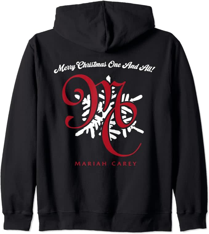 black hoodie with Mariah Carey logo and snowflake graphic