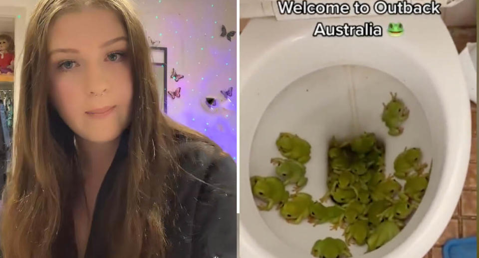 Aussie woman Kimberly shocked people on TikTok after showing what she found in her toilet while in the Outback. Source: TikTok