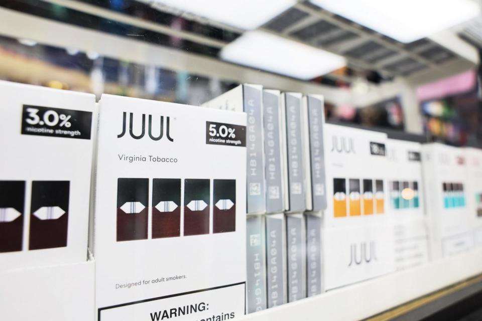 PHOTO: Juul packages are seen on a shelf at Empire Smoke Shop on Dec. 07, 2022 in the Flatbush neighborhood of Brooklyn borough in New York City.  (Michael M. Santiago/Getty Images, FILE)