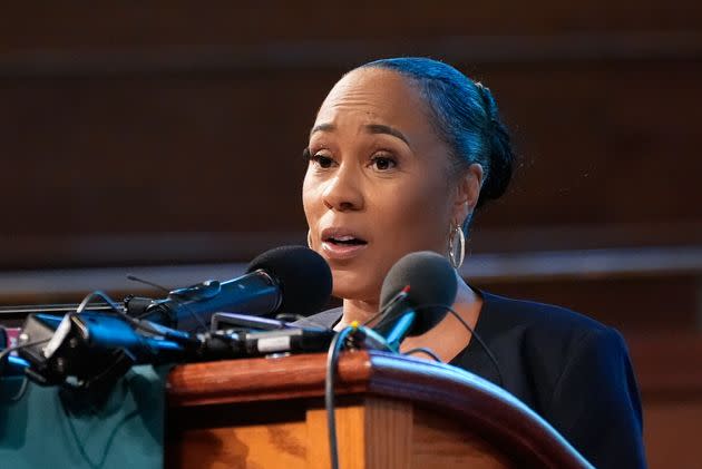 Fulton County District Attorney Fani Willis speaks Thursday at Turner Chapel AME Church in Marietta, Georgia, telling the congregation that she is tired of the 