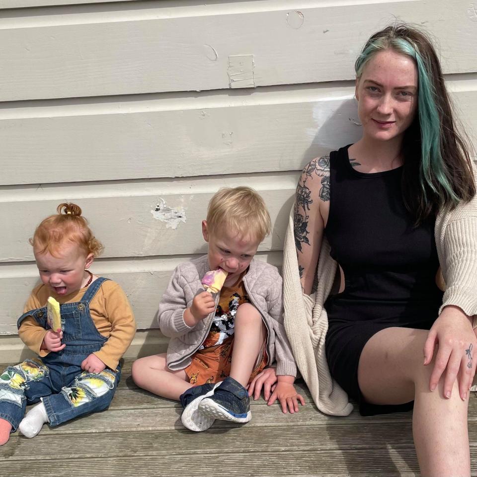 Jess Rosacker, 20, and her two kids.