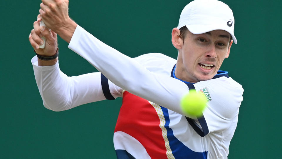 Alex de Minaur has won through to the final of Eastbourne as he prepares for a run at Wimbledon. (Photo by GLYN KIRK/AFP via Getty Images)