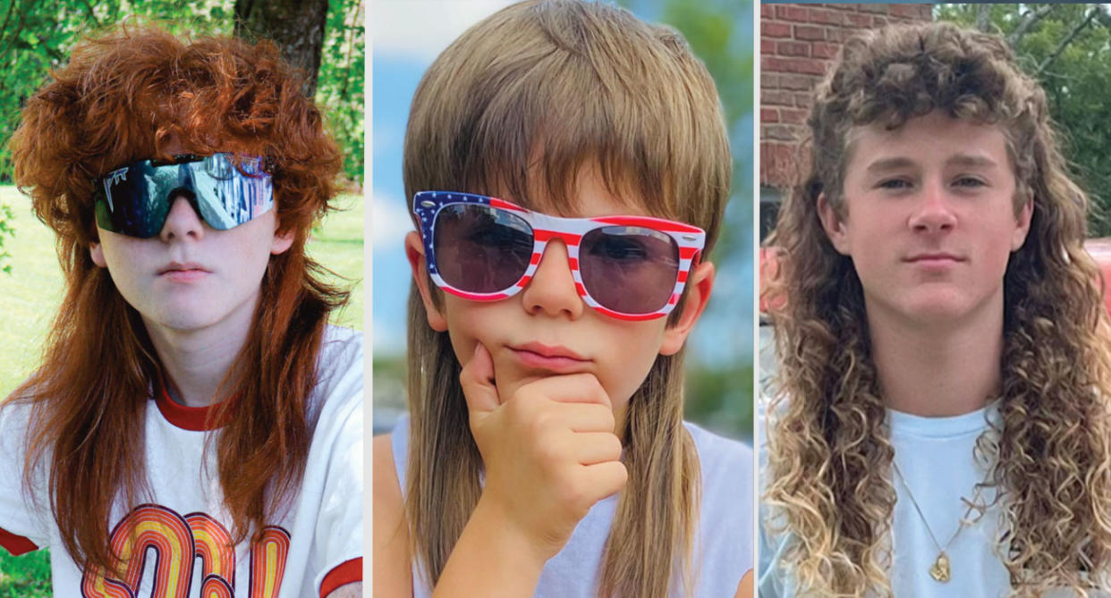 Finalists for the 2022 USA Mullet Championship include, from left, Cash from Kentucky, Zander from Missouri and Fisher from Florida. (Photos: Courtesy USA Mullet Championships)