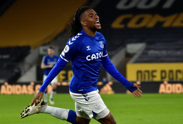 Everton’s Alex Iwobi celebrates scoring against Wolves