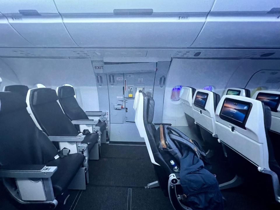 Inside the A320 mock cabin — Air New Zealand's Academy of Learning in Auckland.