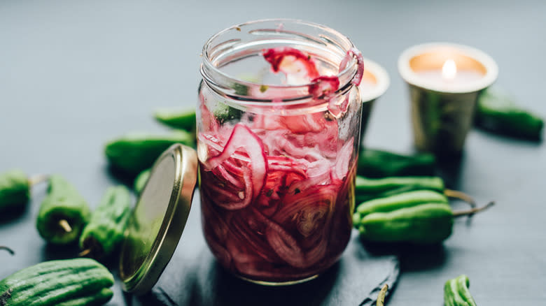 jar of pickled shallots or red onions