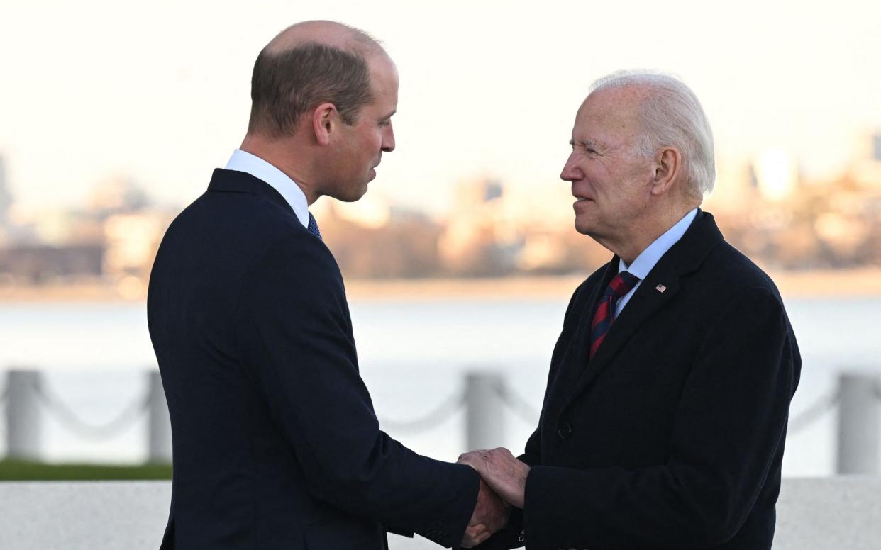 US President Joe Biden meets with Britain's Prince William, Prince of Wales, at the John F. Kennedy Presidential Library and Museum in Boston - SAUL LOEB