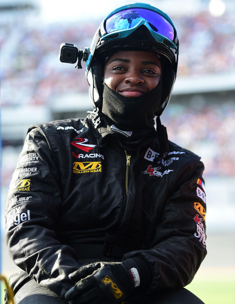 Brehanna Daniels, tire changer on the #52 Winn Dixie Chevrolet, during the Monster Energy NASCAR Cup Series 61st Annual Daytona 500 at Daytona International Speedway on Feb. 17, 2019 in Daytona Beach, Fla. (Jared C. Tilton / Getty Images file)