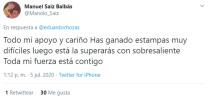 Esto le escribía Manolo Saiz, que fue director de Chozas a principios de los 90. (Foto: Twitter / <a href="http://twitter.com/Manolo_Saiz/status/1279734926934499328" rel="nofollow noopener" target="_blank" data-ylk="slk:@Manolo_Saiz;elm:context_link;itc:0;sec:content-canvas" class="link ">@Manolo_Saiz</a>).