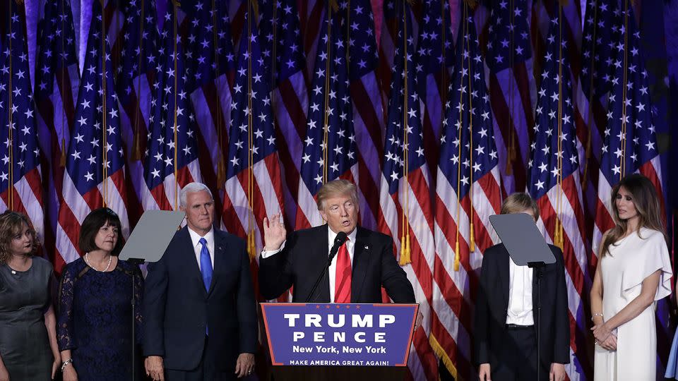 Trump said the Clinton called him to concede the election shortly before he took to the stage. Photo: AAP