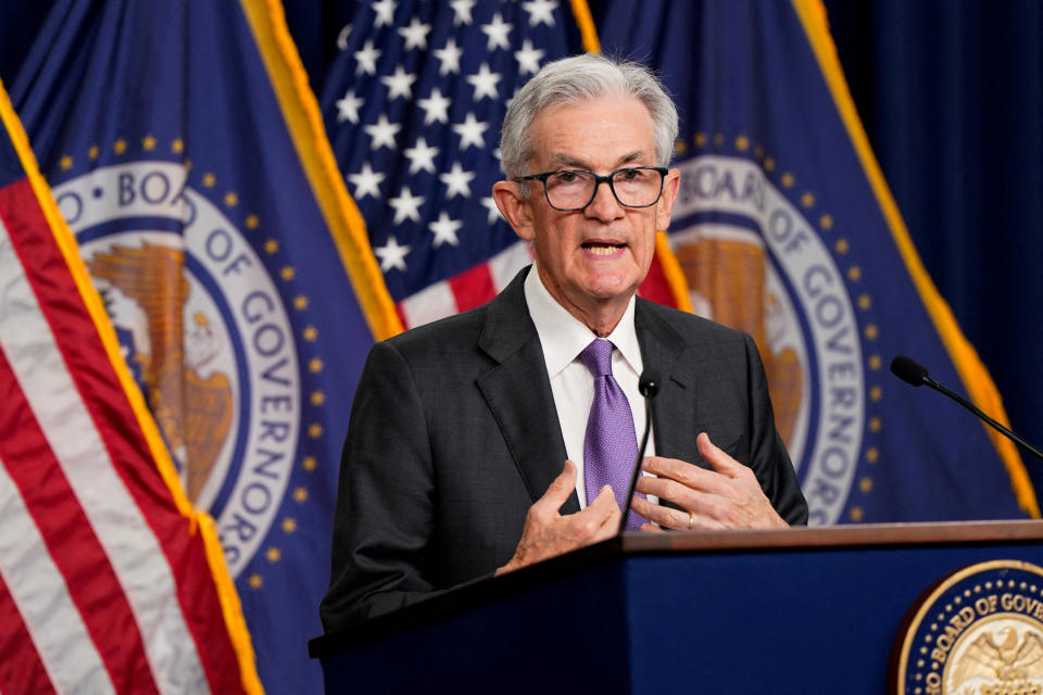 FILE PHOTO: US Federal Reserve Chairman Jerome Powell holds a press conference after a two-day Federal Open Market Committee meeting on interest rate policy in Washington, US, March 20, 2024. REUTERS/Elizabeth Frantz/File Photo