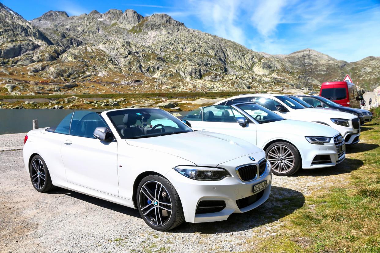 Saint Gotthard Pass, Switzerland - September 14, 2019: Convertible car BMW 2-series (F23) at the countryside.