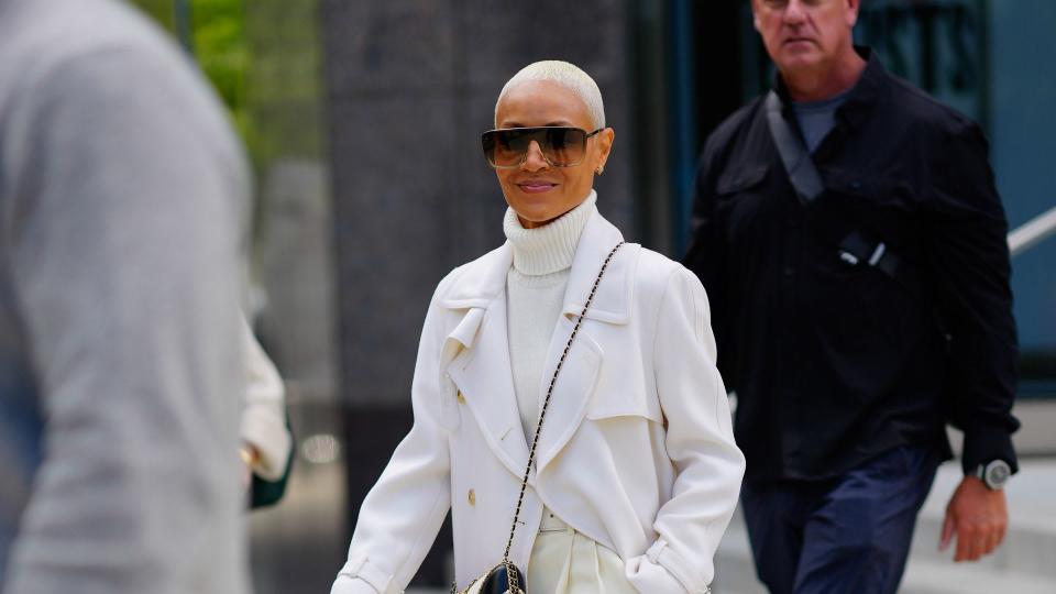 Jada Pinkett Smith wearing a cream outfit 