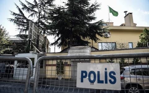 The officials allegedly cleaned the scene at the Saudi consulate in Istanbul - Credit: OZAN KOSE/AFP/Getty Images