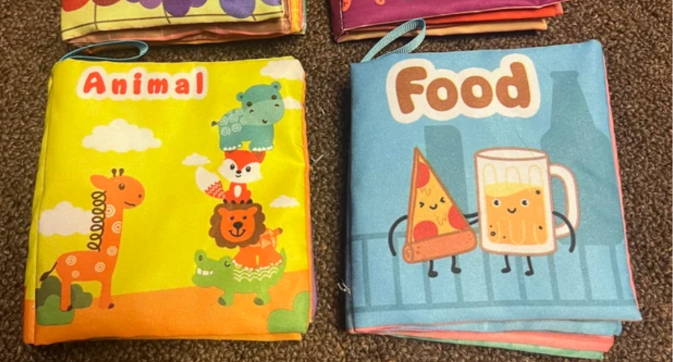 two images of baby books, one called 'animal' and the other 'food'