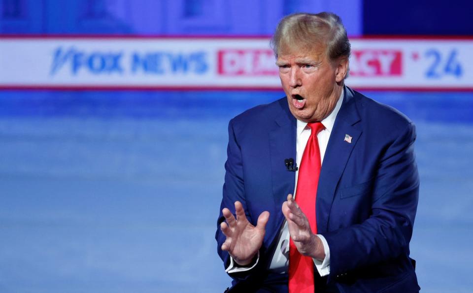 Donald Trump during a town hall in Des Moines, Iowa, on 10 January 2024 (AFP via Getty Images)