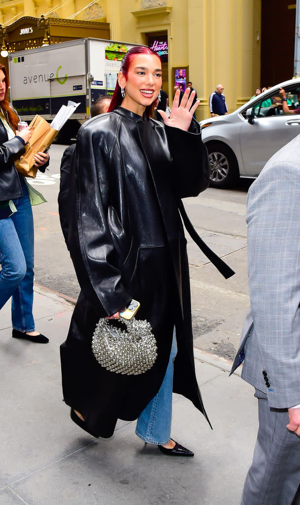 Dua Lipa outside SiriusXM studios on April 24 in New York, Bottega Veneta