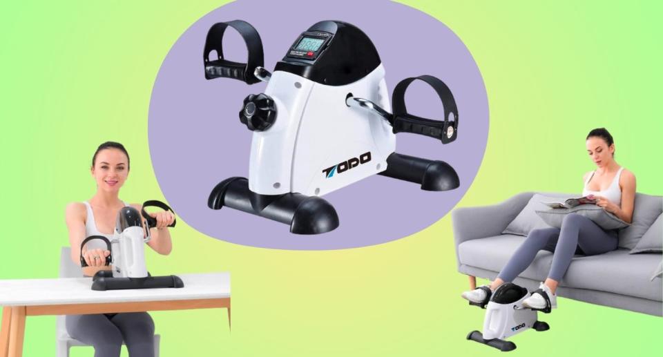 the amazon exercise bike being used in two different ways