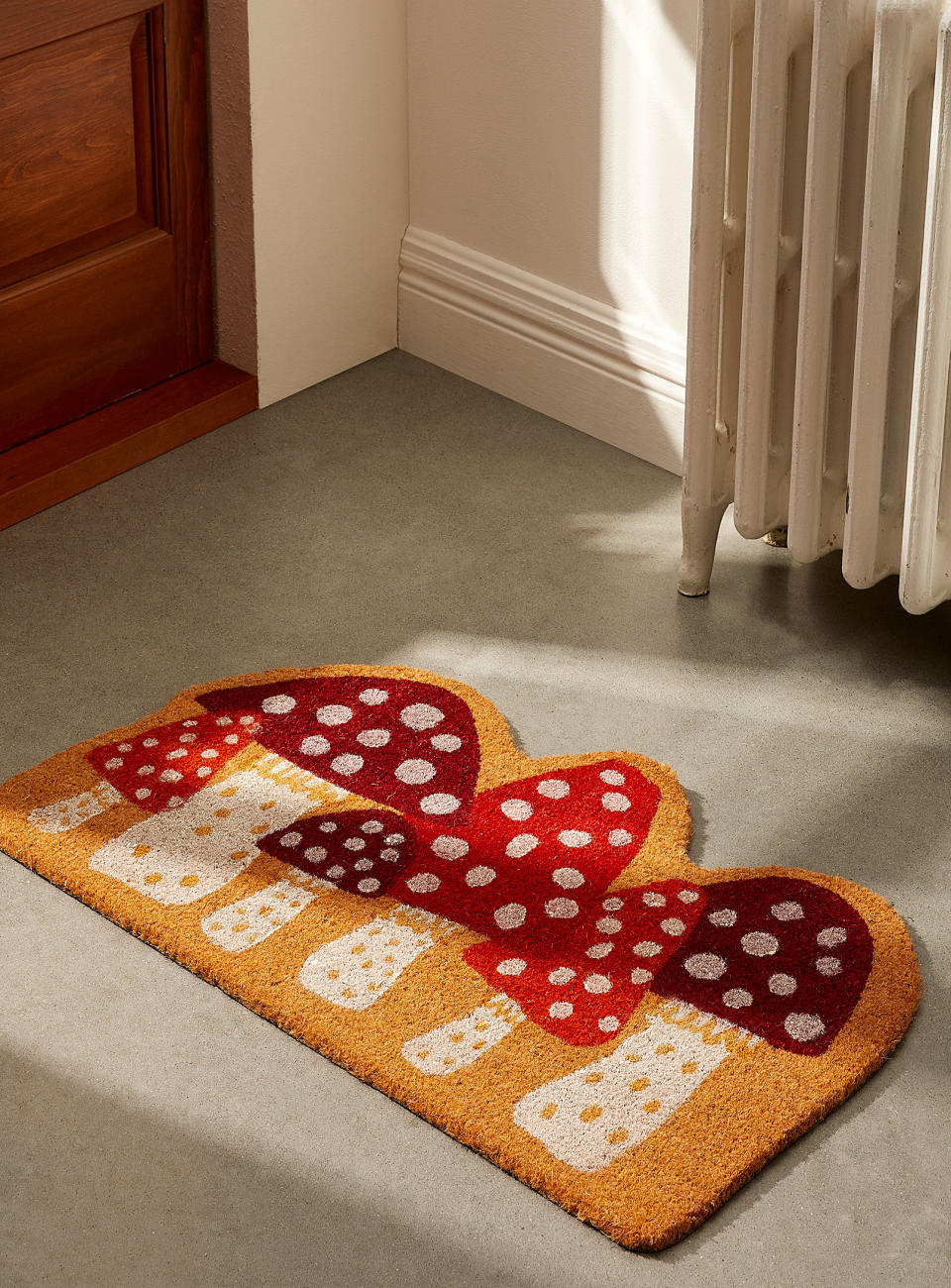 the doormat on a floor beside a door
