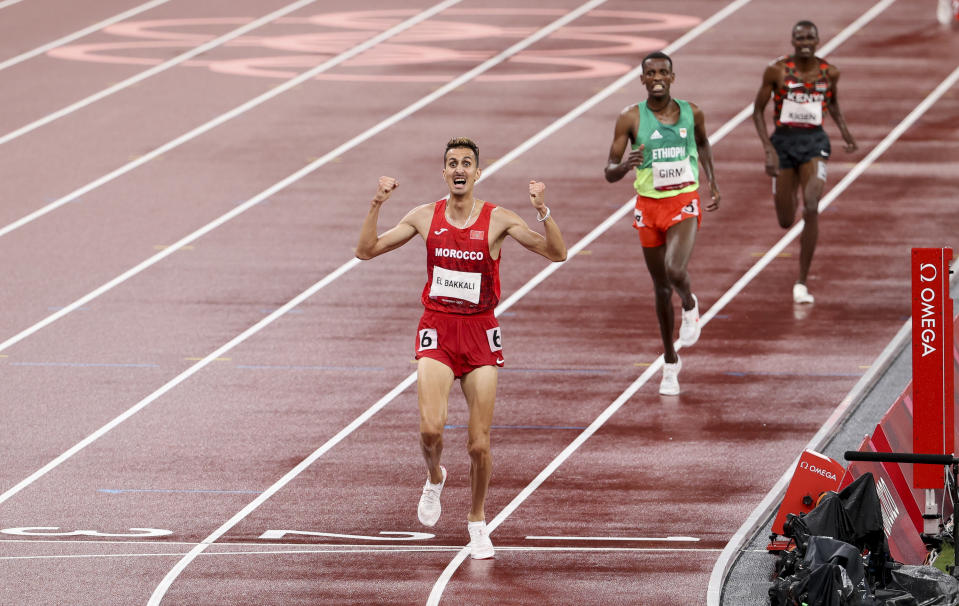 Soufiane El Bakkali of Morocco celebrates on track