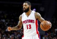 Jan 16, 2016; Auburn Hills, MI, USA; Detroit Pistons forward Marcus Morris (13) dribbles the ball during the second quarter against the Golden State Warriors at The Palace of Auburn Hills. Pistons win 113-95. Mandatory Credit: Raj Mehta-USA TODAY Sports