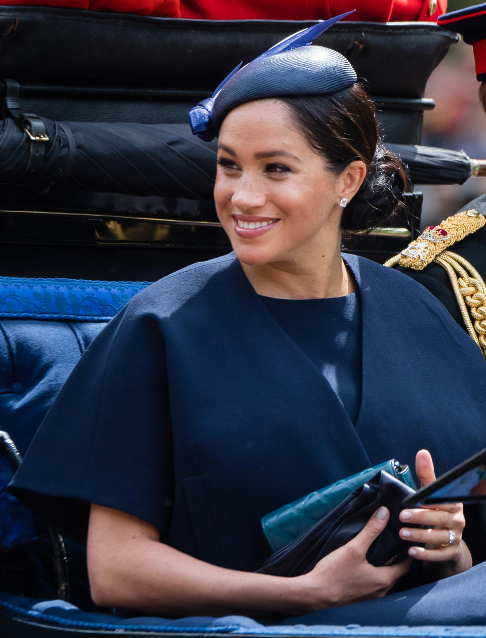 The Duchess of Sussex took a break from maternity leave to join the celebrations and wore a dress by Clare Waight Keller, her wedding dress designer, and a hat by Noel Stewart. (WireImage)