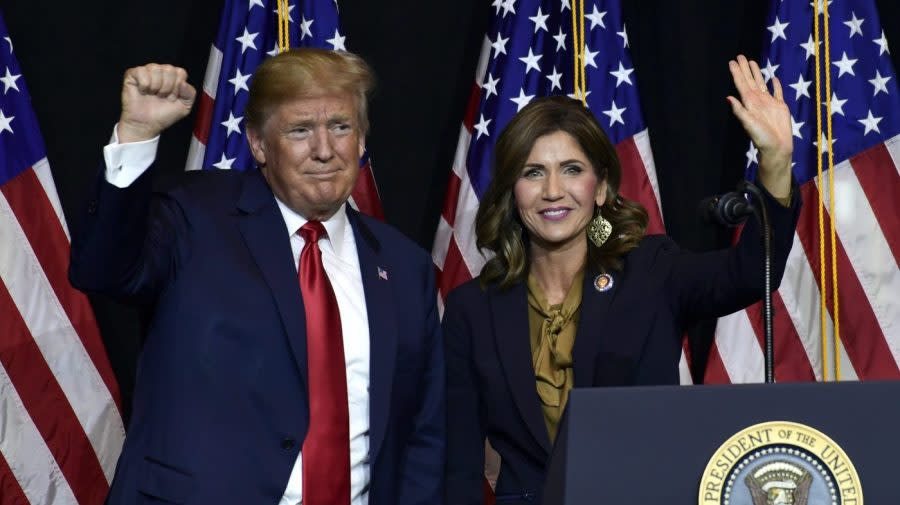 <em>Trump appears with Noem in Sioux Falls, S.D., on Sept. 7, 2018. (AP Photo/Susan Walsh, File)</em>