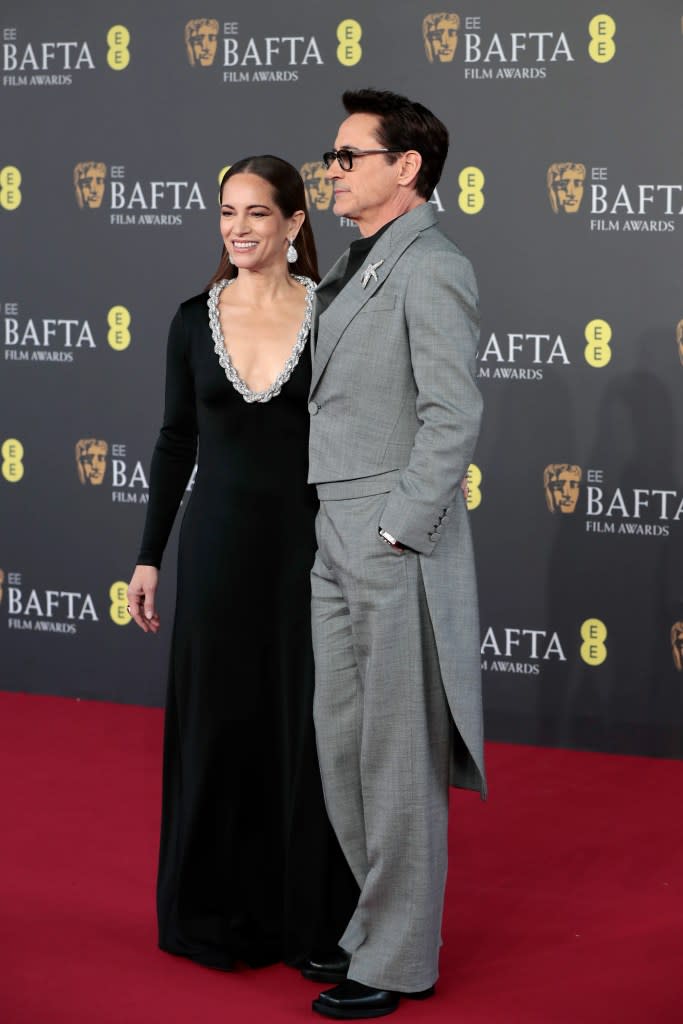 Susan Downey and Robert Downey Jr. attend the EE BAFTA Film Awards 2024 at The Royal Festival Hall on February 18, 2024 in London, England.