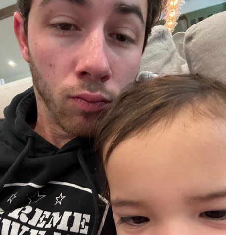 <p>Nick Jonas/Instagram</p> Nick posted a "morning selfie" with his daughter on Saturday