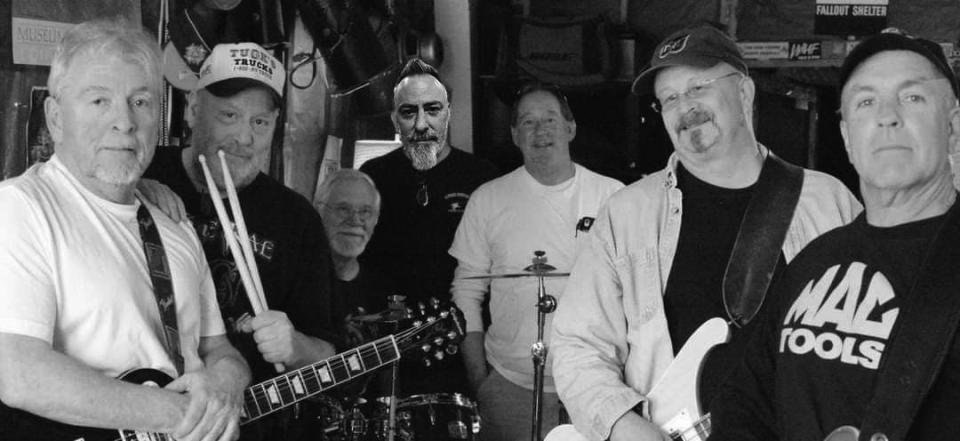Black Diamond's lineup for their upcoming show at the Snowbound Club in Winchendon on May 18. From left: Bill Saulnier, William Ladeau, Dan Sargent (sitting), Troy Hanks, Ronnie Babineau, John Stefancik, and Danny LeBlanc.