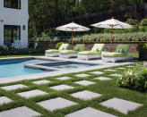 <p> When you&#x2019;re considering pool landscaping, bear in mind that repeating the paving stones used in other zones of your yard can be a sound tactic, creating a harmonious look. </p> <p> Alternatively, you might choose to distinguish the pool area with a different paver. If so, make sure its color is sympathetic to other hardscaping as well as the planting, and the materials from which your home is built for a consistent design. </p> <p> &#x2018;If there is a large area of pool landscaping, a combination of finishes in the same material can lessen the overall impact, such as large slabs, steps or pitchers cut from the same stone. There is unity in material, but the different scales add an appeal,&#x2019; says Marcus Barnett. </p>