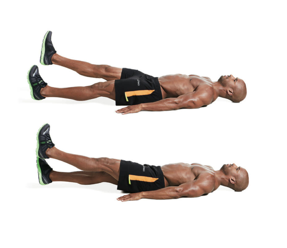 How to do it<ol><li>Lie on your back with legs straight and arms extend out at your sides.</li><li>Lift your heels about 6 inches off the floor and rapidly kick your feet up and down in a quick, scissor-like motion.</li></ol>