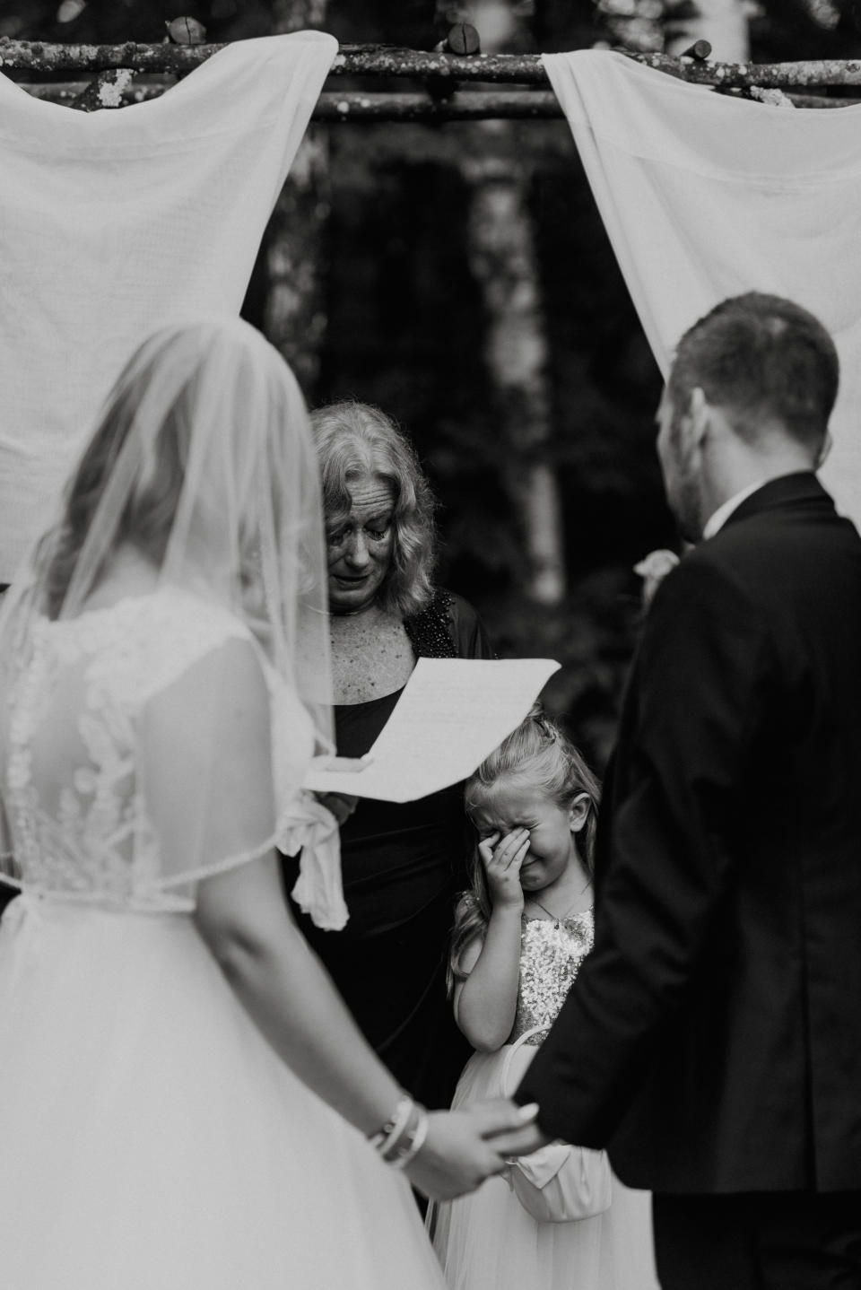 "Lydia and Brandon tied the knot with Brandon&rsquo;s adorable 7-year old-daughter in tow. Lydia wrote special vows&nbsp;just for her and read them during the ceremony. Not a dry eye in the crowd -- including me." --&nbsp;<i>Jennifer Smith</i>