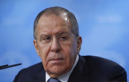 Russian Foreign Minister Sergei Lavrov attends his annual news conference in Moscow, Russia January 15, 2018. REUTERS/Sergei Karpukhin