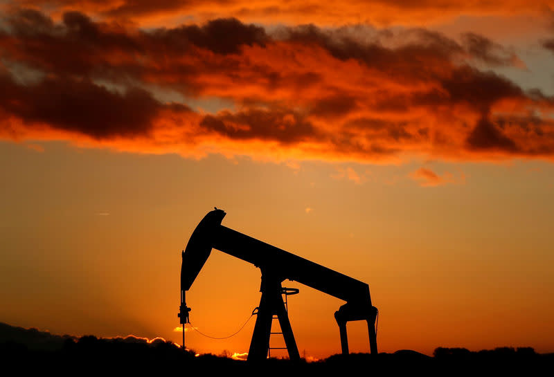 FILE PHOTO: An oil pump is seen at sunset outside Scheibenhard, near Strasbourg, France, October 6, 2017. REUTERS/Christian Hartmann