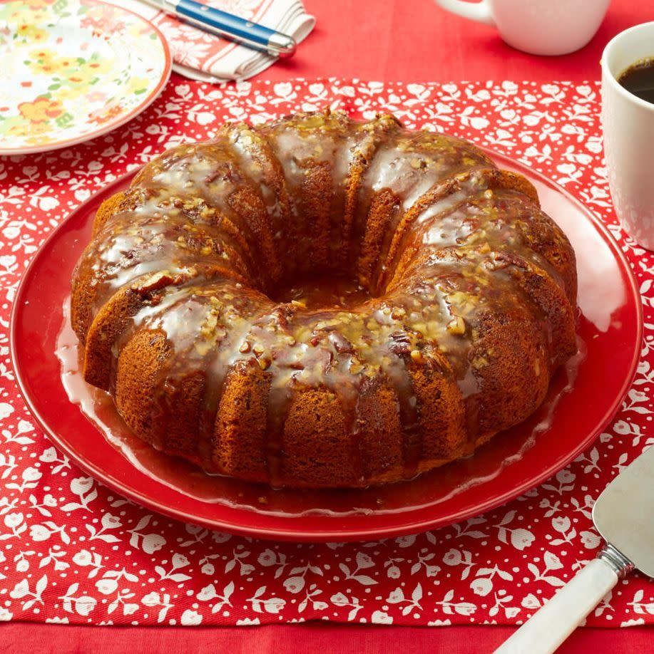 christmas rum cake on red plate