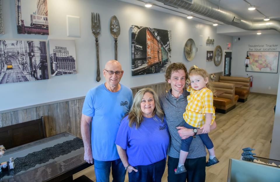 The Bassette family, from left, Randy, Debbie, their son Gabriel and his daughter Sara, 2, have run The BillBoard Bistro in Bartonville since 2019 and recently reopened after a short hiatus to completely revamp their menu.