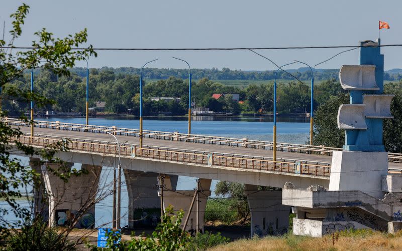 A view shows the Antonivskyi bridge in Kherson