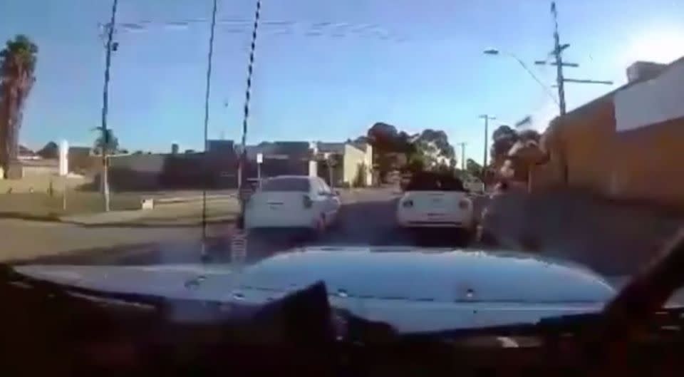 Dashcam footage shows a lane-merging drama unfold in Perth. Source: Dash Cam Owners Australia.