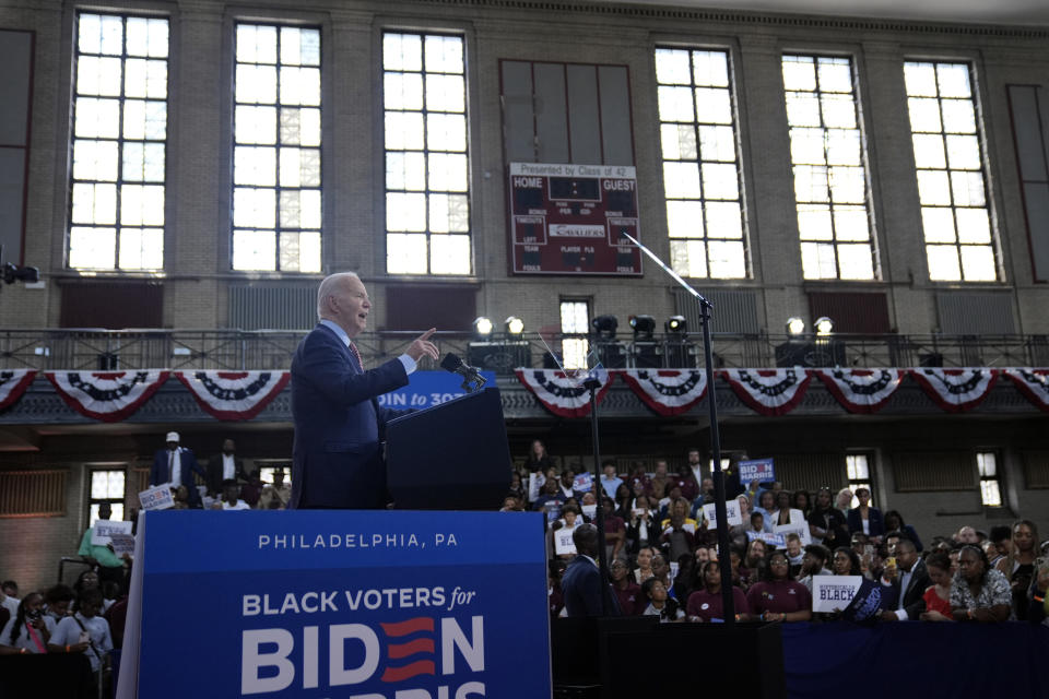 President Joe Biden speaks during a campaign event at Girard College, Wednesday, May 29, 2024, in Philadelphia. (AP Photo/Evan Vucci)