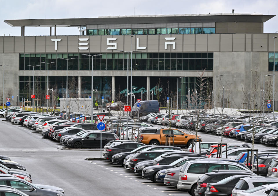 20 February 2024, Brandenburg, Grünheide: The Tesla Gigafactory Berlin-Brandenburg plant. The results of a public consultation in Grünheide near Berlin on the car manufacturer Tesla's plans to expand the factory site are to be announced this Tuesday. The deadline for voting ended last Friday. In addition to the 300-hectare factory site, Tesla wants to build a freight depot, warehouses and a company kindergarten on an additional 170 hectares. More than 100 hectares of forest are to be cleared for this purpose. Photo: Patrick Pleul/dpa (Photo by Patrick Pleul/picture alliance via Getty Images)