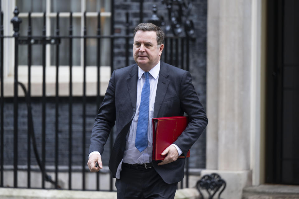 LONDON, UNITED KINGDOM - JANUARY 30: Secretary of State for Work and Pensions Mel Stride arrives 10 Downing Street to attend the weekly Cabinet meeting in London, United Kingdom on January 30, 2024. (Photo by Rasid Necati Aslim/Anadolu via Getty Images)