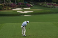 Will Zalatoris tees off on the 12th hole during the third round of the Masters golf tournament on Saturday, April 10, 2021, in Augusta, Ga. (AP Photo/Gregory Bull)