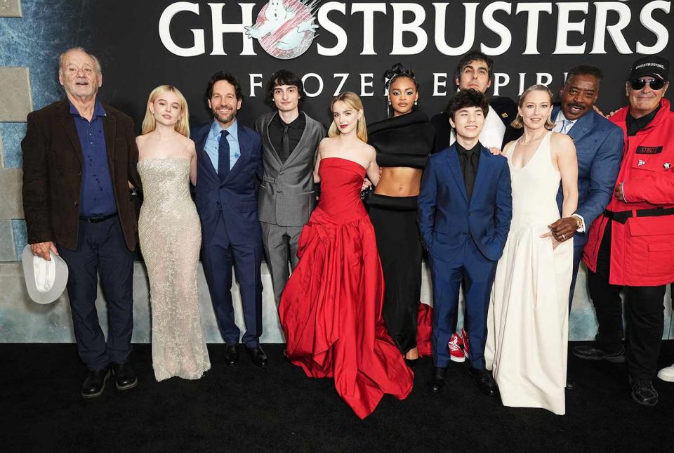 <p>John Nacion/Variety via Getty</p> (L-R) Bill Murray, Emily Alyn Lind, Paul Rudd, Finn Wolfhard, Mckenna Grace, Celeste O