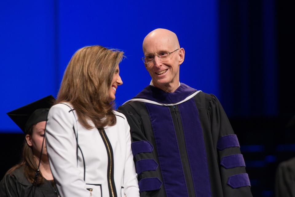 Sister Kelly Eyring and Elder Henry J. Eyring during BYU-Idaho graduation ceremonies. | Michael Lewis