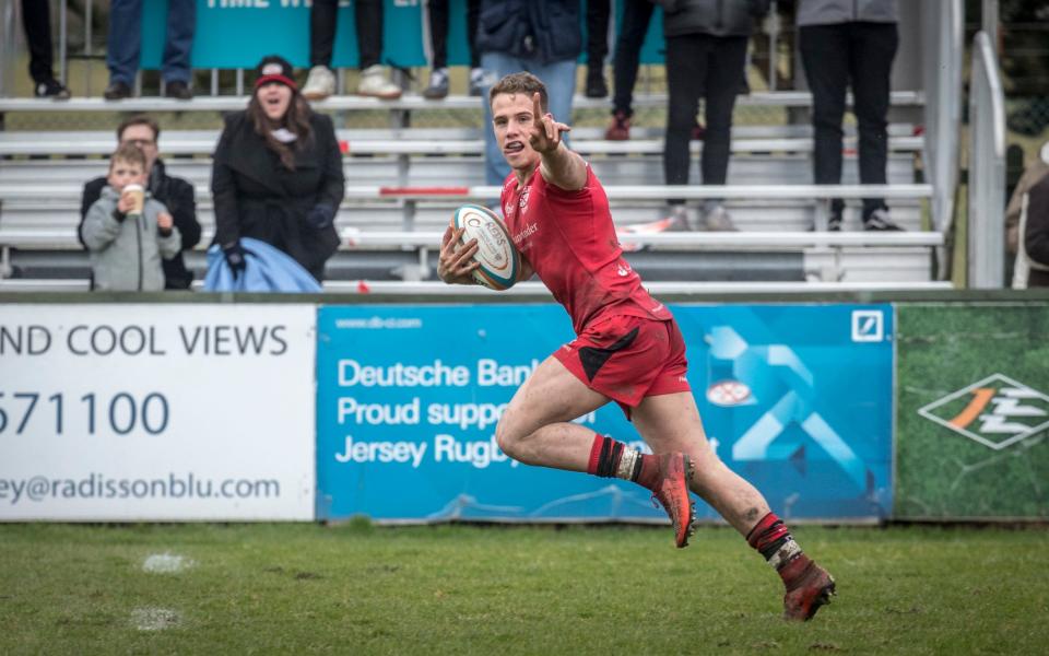 Hardy scoring a try for Jersey