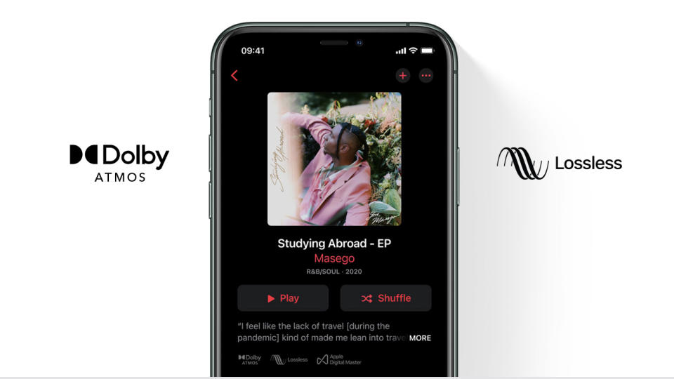 Apple Music Lossless and Dolby Atmos logos on iPhone screen