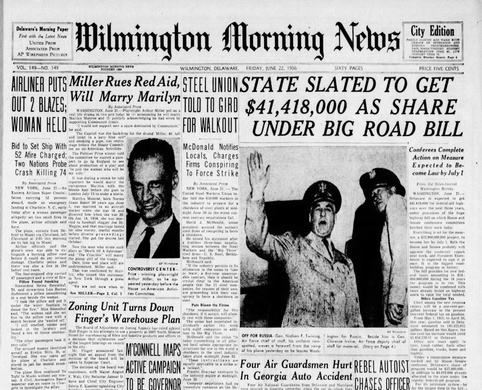 Front page of the Wilmington Morning News from June 22, 1956.