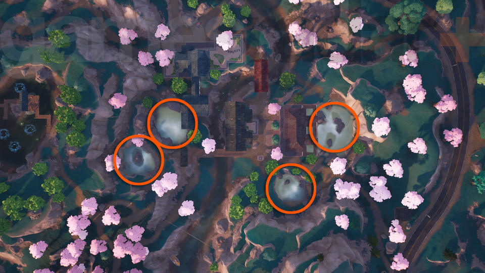 Fortnite Hot Springs locations on a map