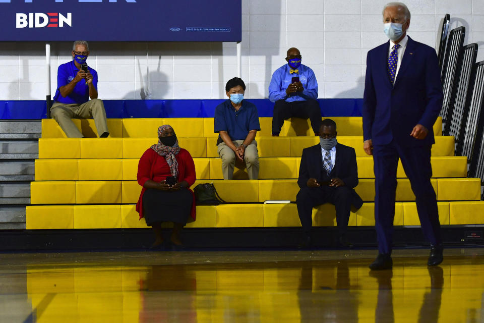 FILE: WILMINGTON, JULY 28:  Attendees watch as Joe Biden arrives to deliver a speech at the William Hicks Anderson Community Center.  / Credit: Mark Makela / Getty Images